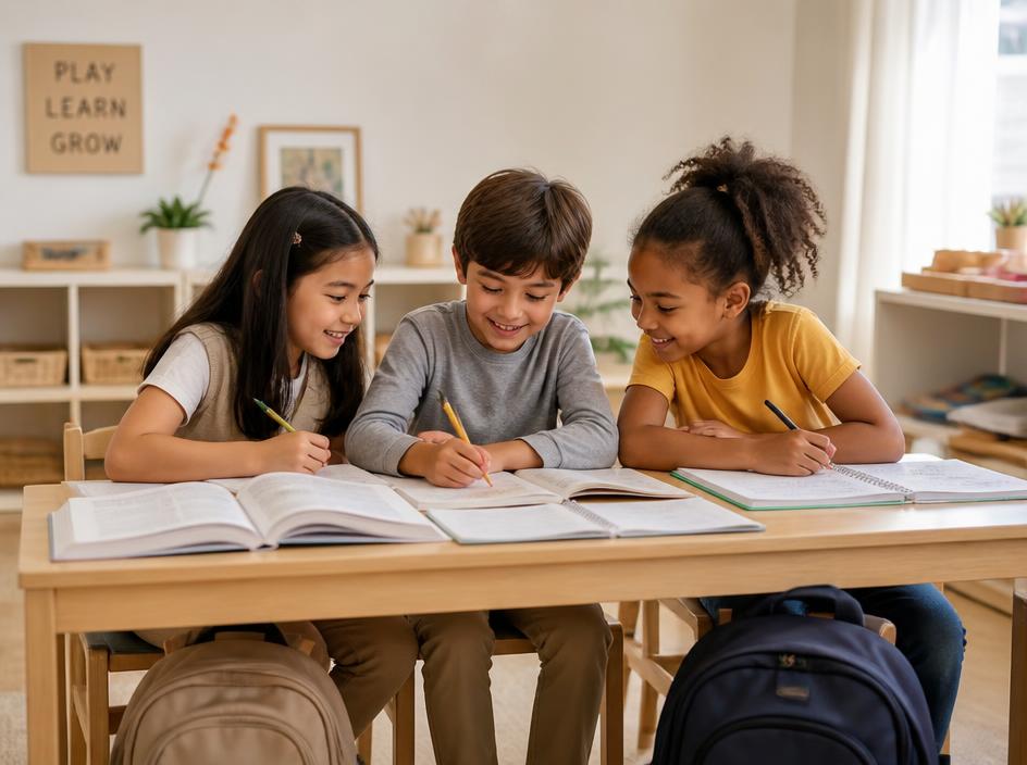 School-age children doing homework together